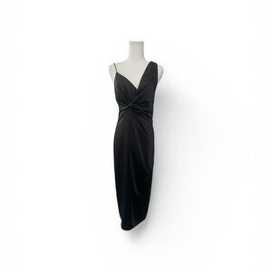 Ted Baker Black Twist Front Satin Midi Dress Size 0